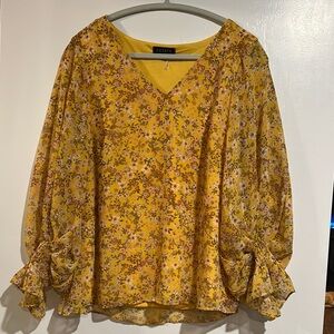 1 STATE Gold Ruffled Blouse with Relaxed Fit